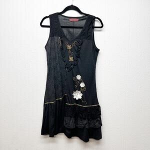 Vintage Syle Camisa Dress S/M Y2K Embroidered Whimsigoth Fairygoth 3D Floral